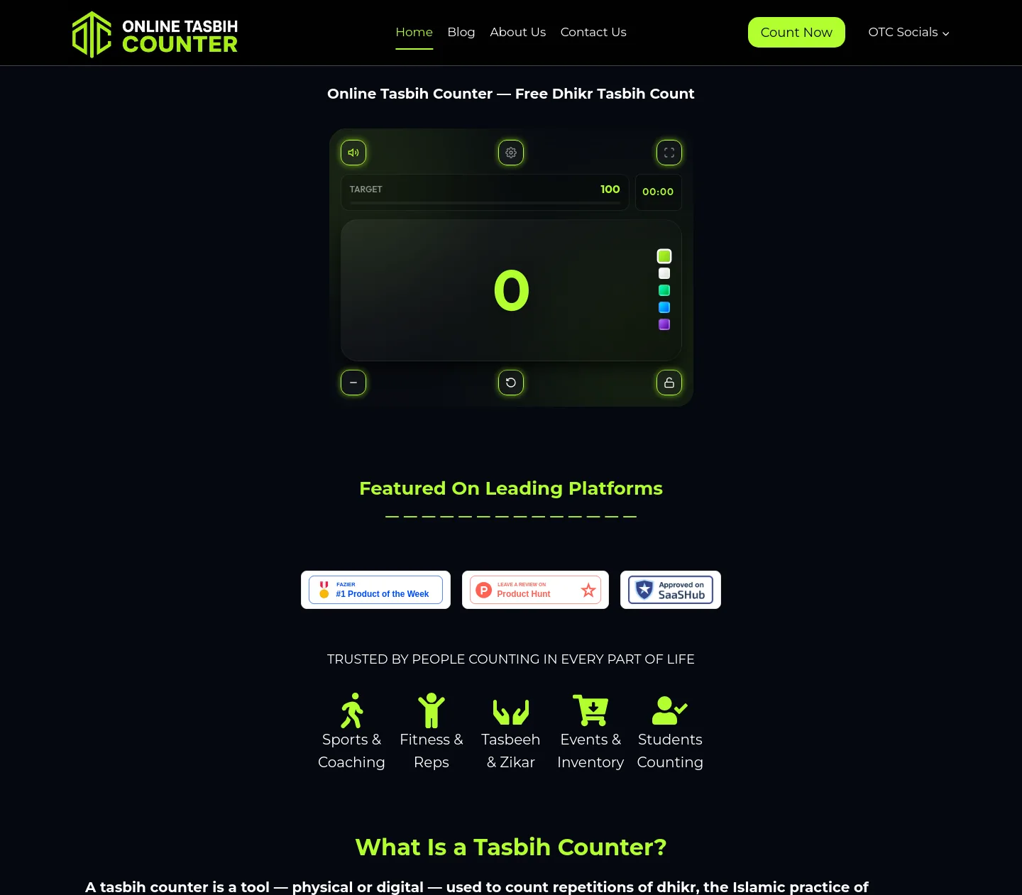 onlinetasbihcounter.com — a measured funnel