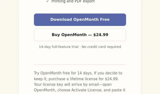 No credit card element from openmonth.app