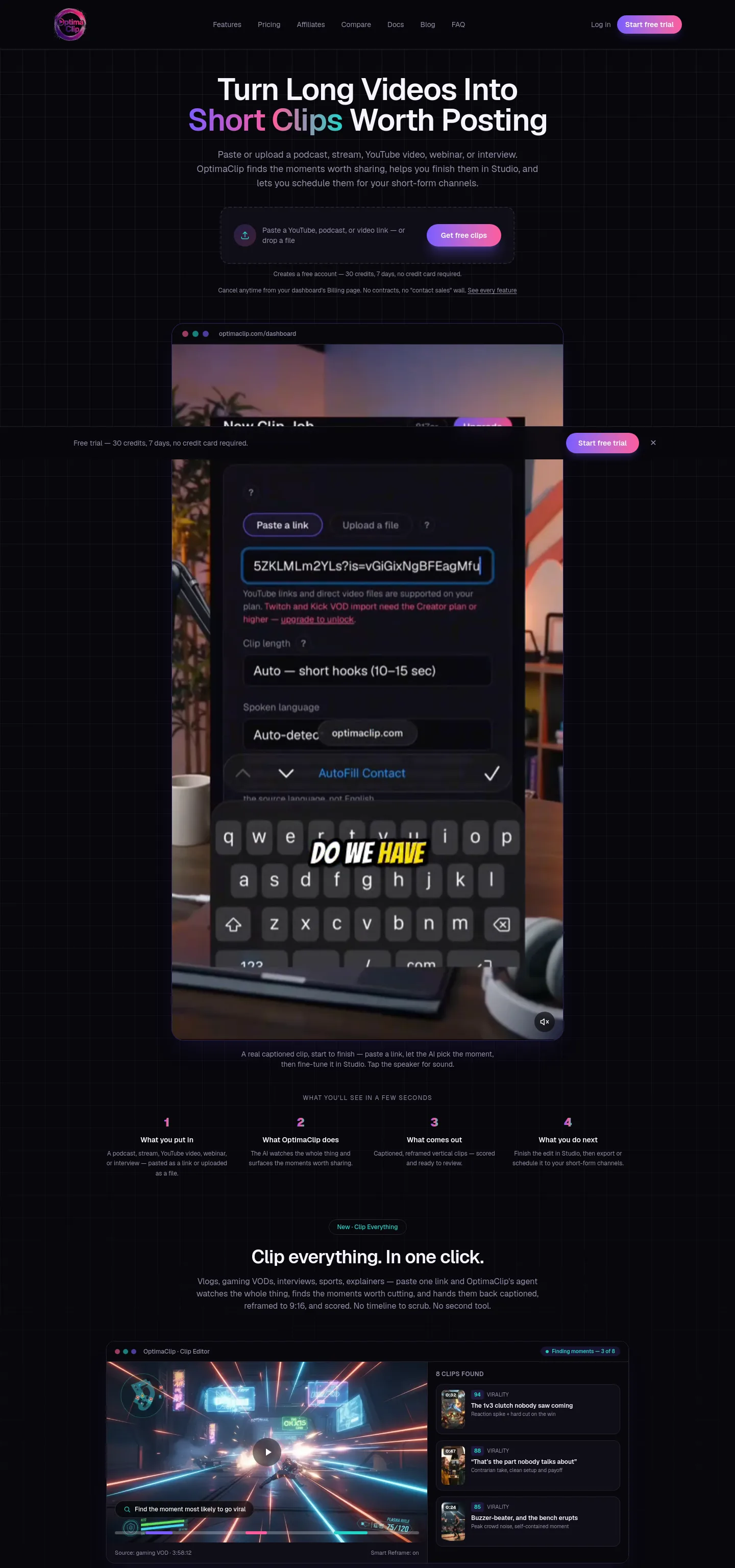 optimaclip.com — a measured funnel