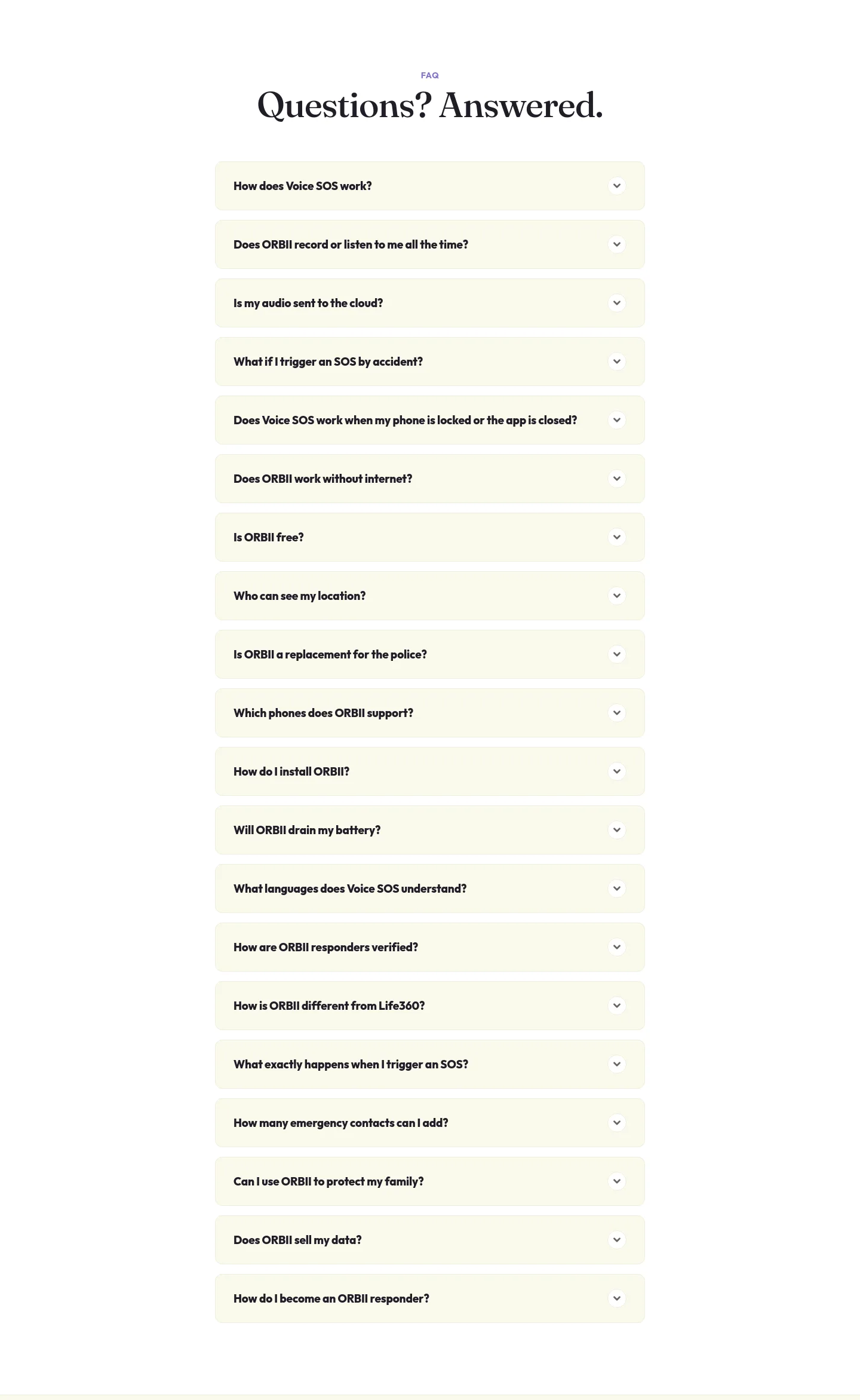 orbii.in FAQ section
