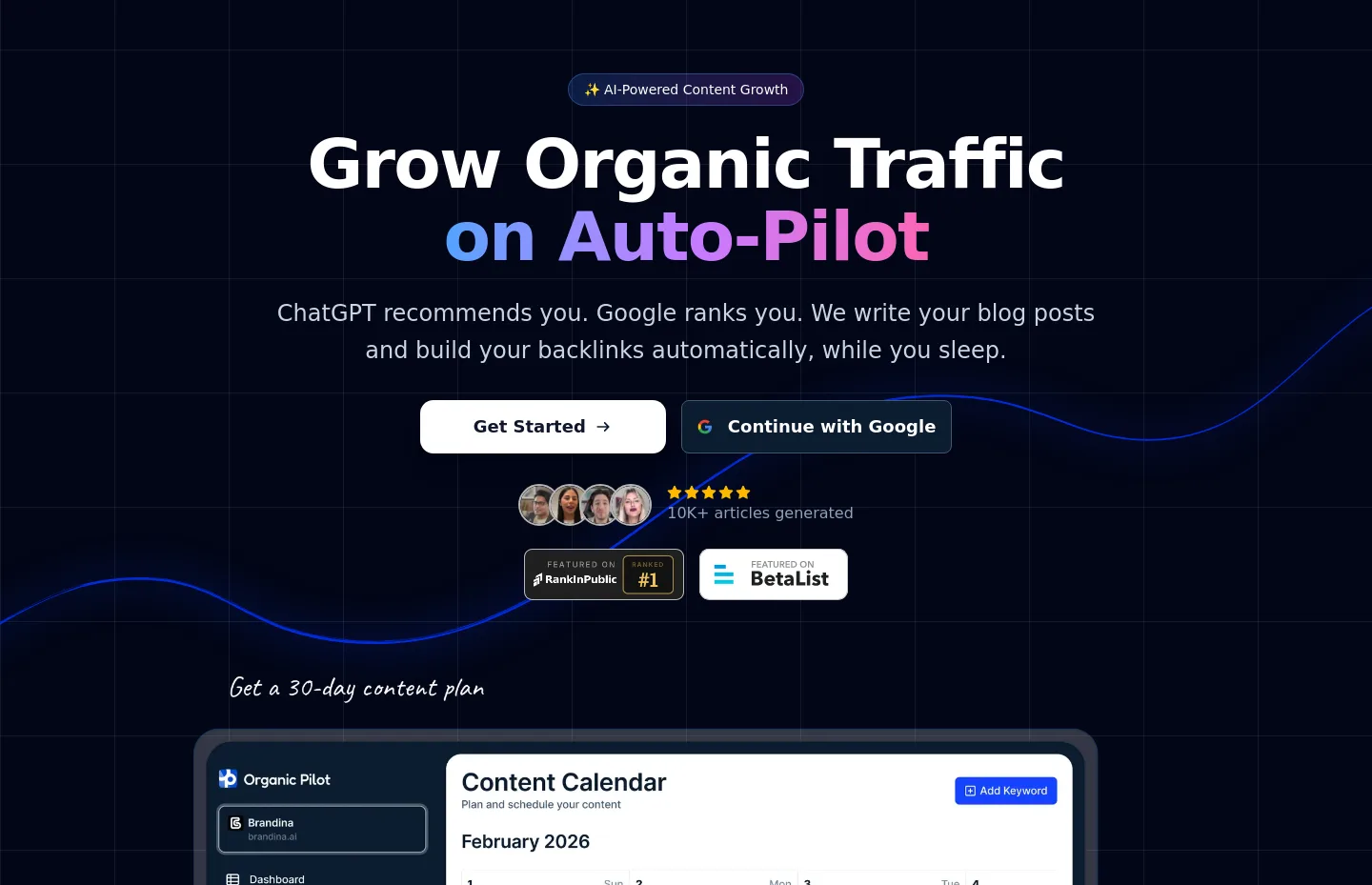 organicpilot.ai Hero section