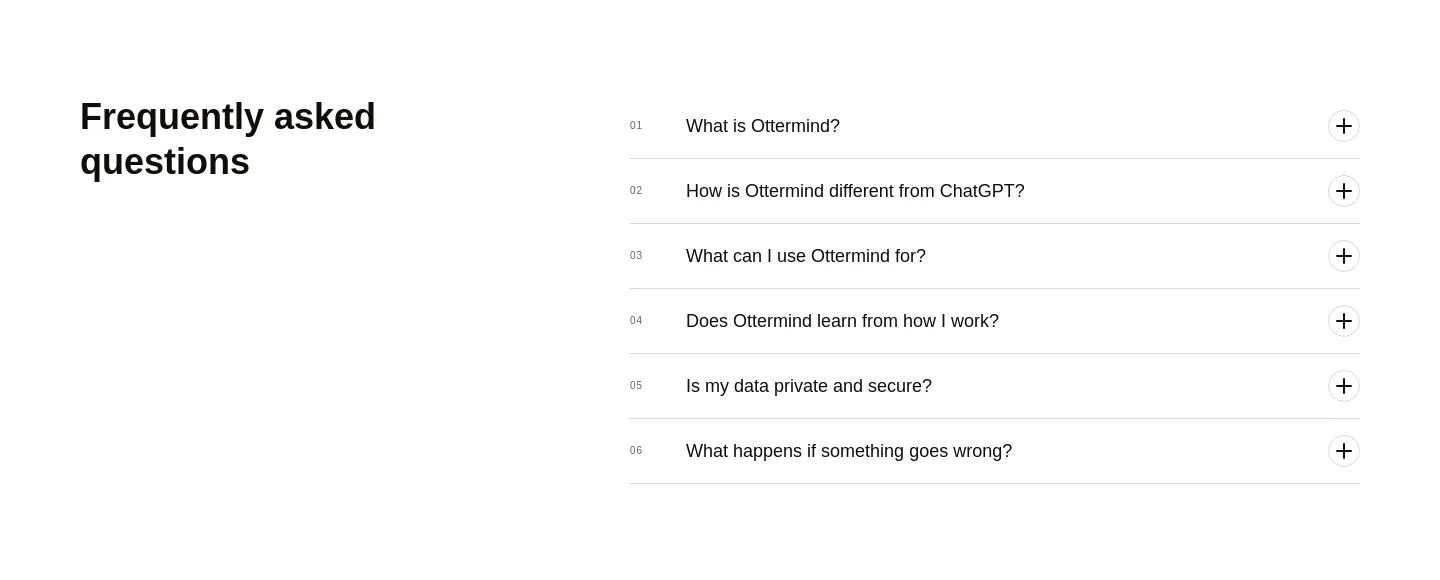 ottermind.ai FAQ section