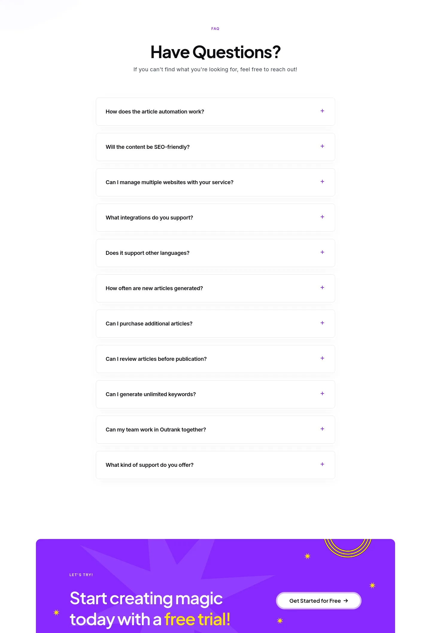 outrank.so FAQ section