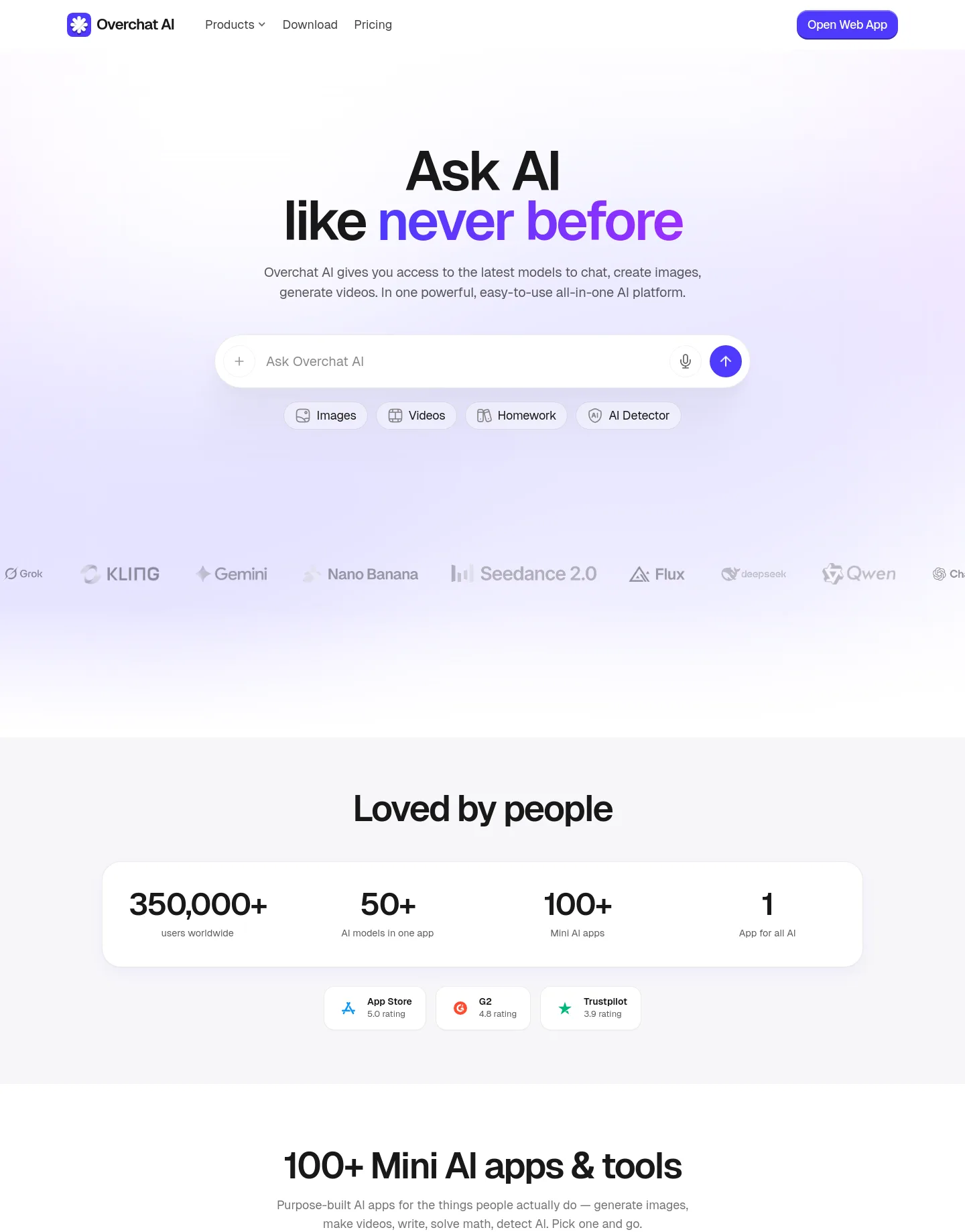overchat.ai Hero section