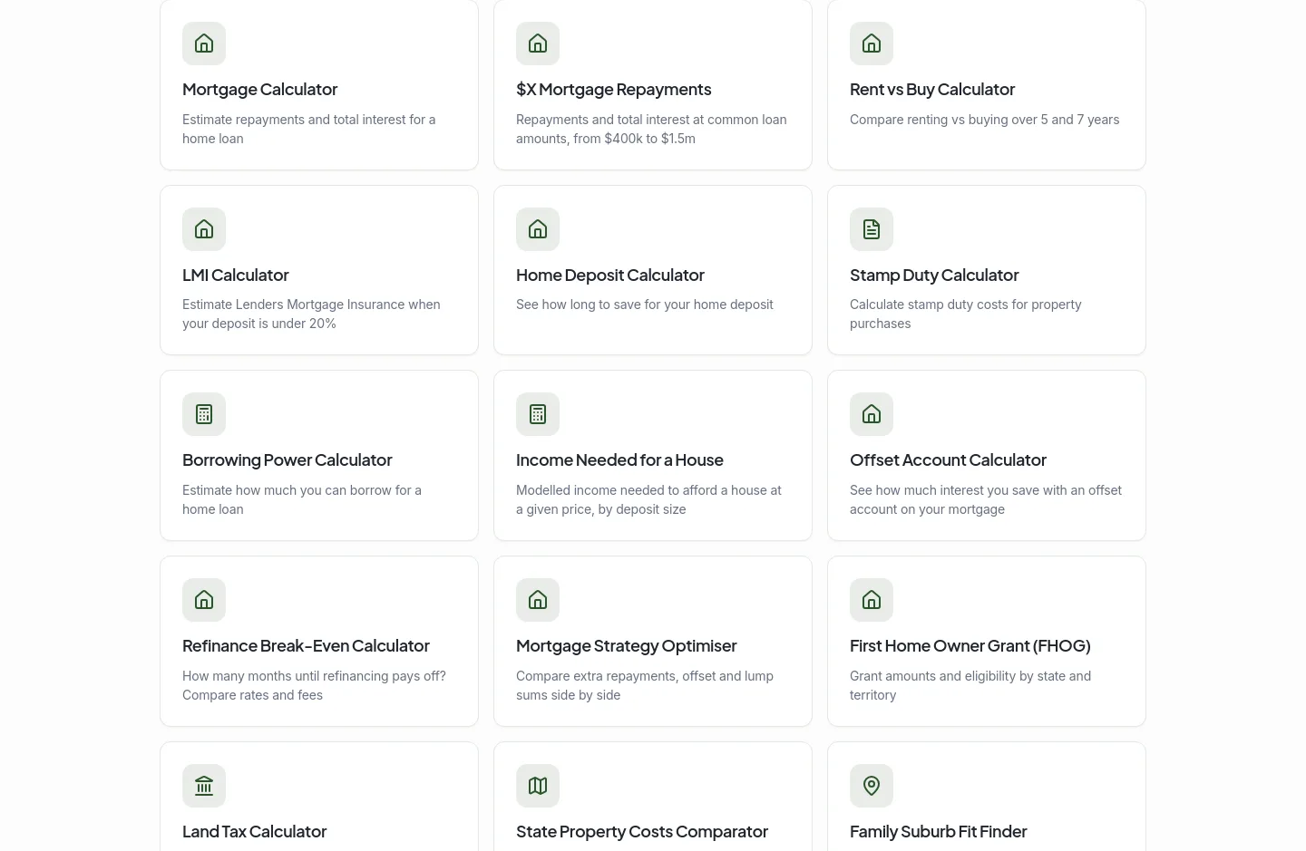 ozfinancehub.com.au — a real Features section