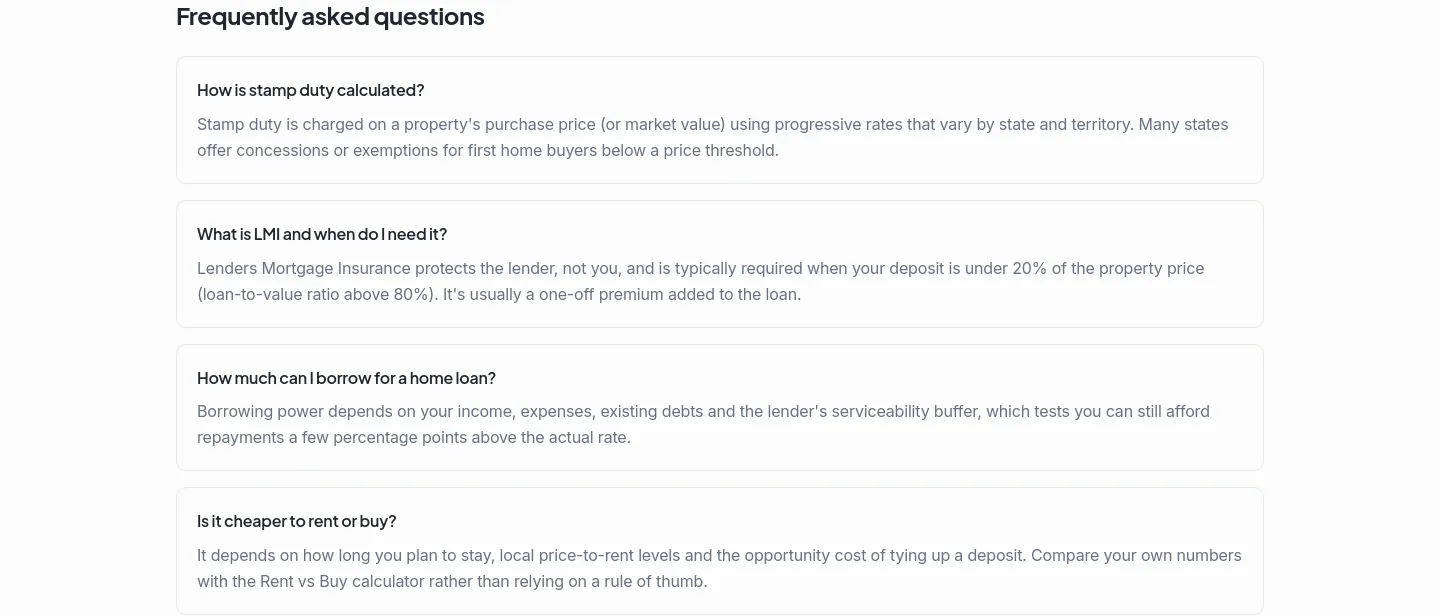 ozfinancehub.com.au — a real FAQ section