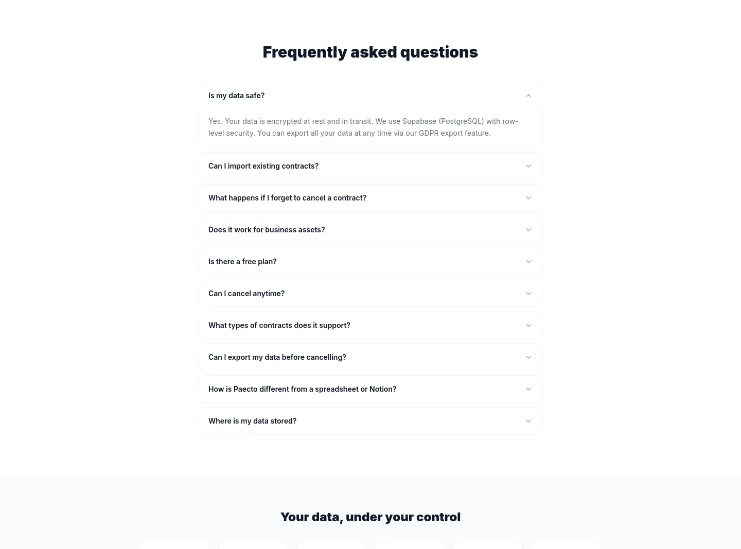 paecto.com FAQ section