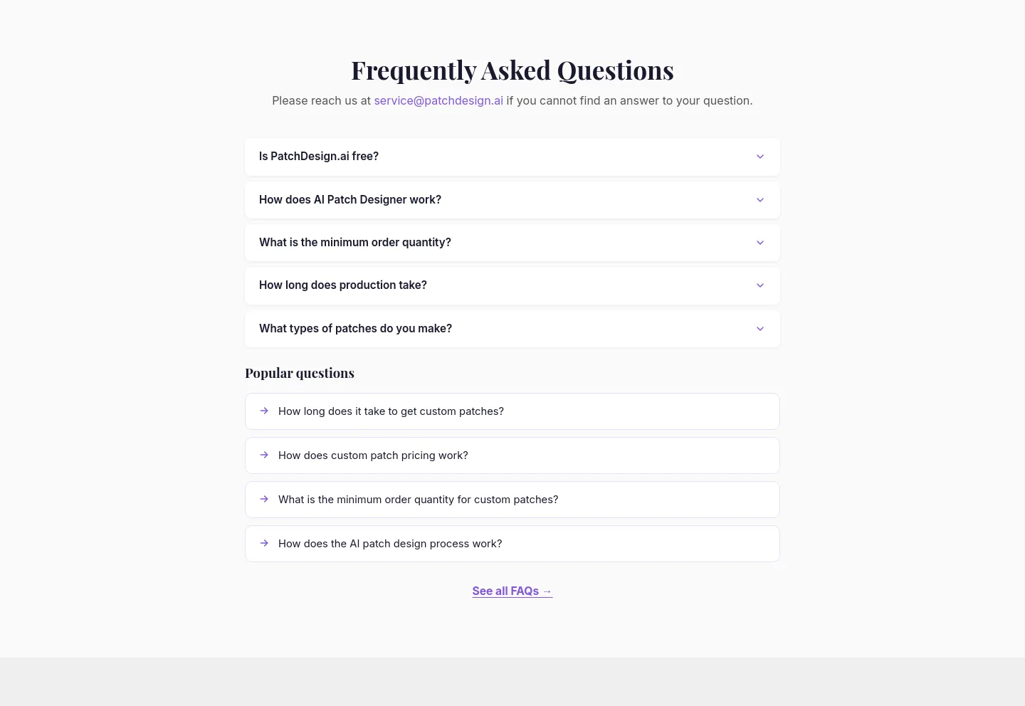 patchdesign.ai FAQ section