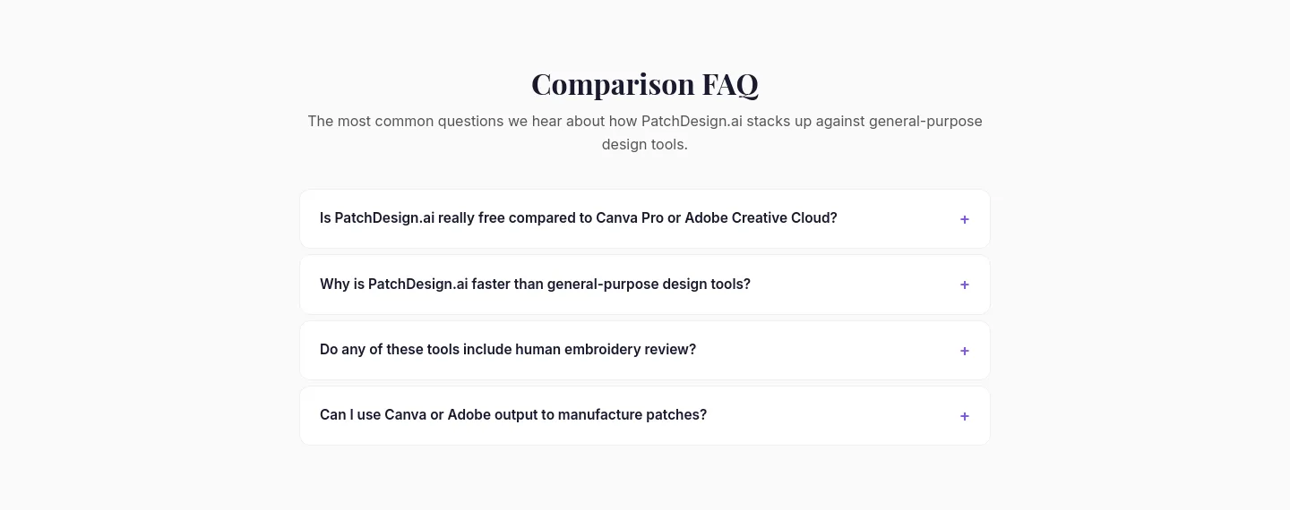 patchdesign.ai FAQ section