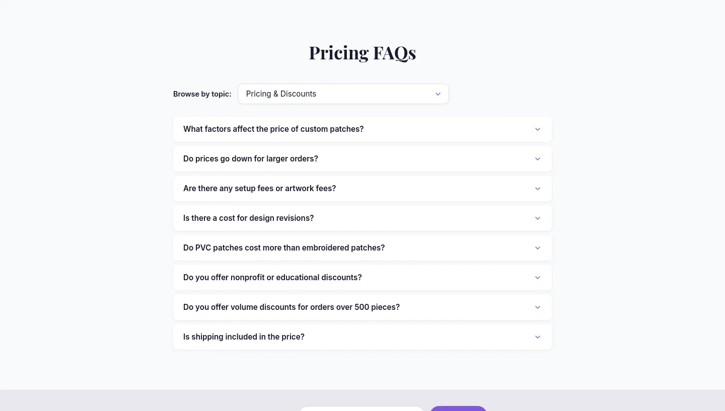 patchdesign.ai — a real FAQ section