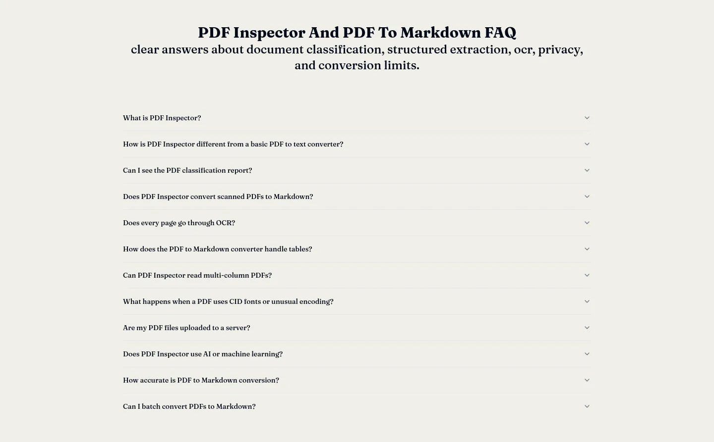 pdfinspector.online — a real FAQ section