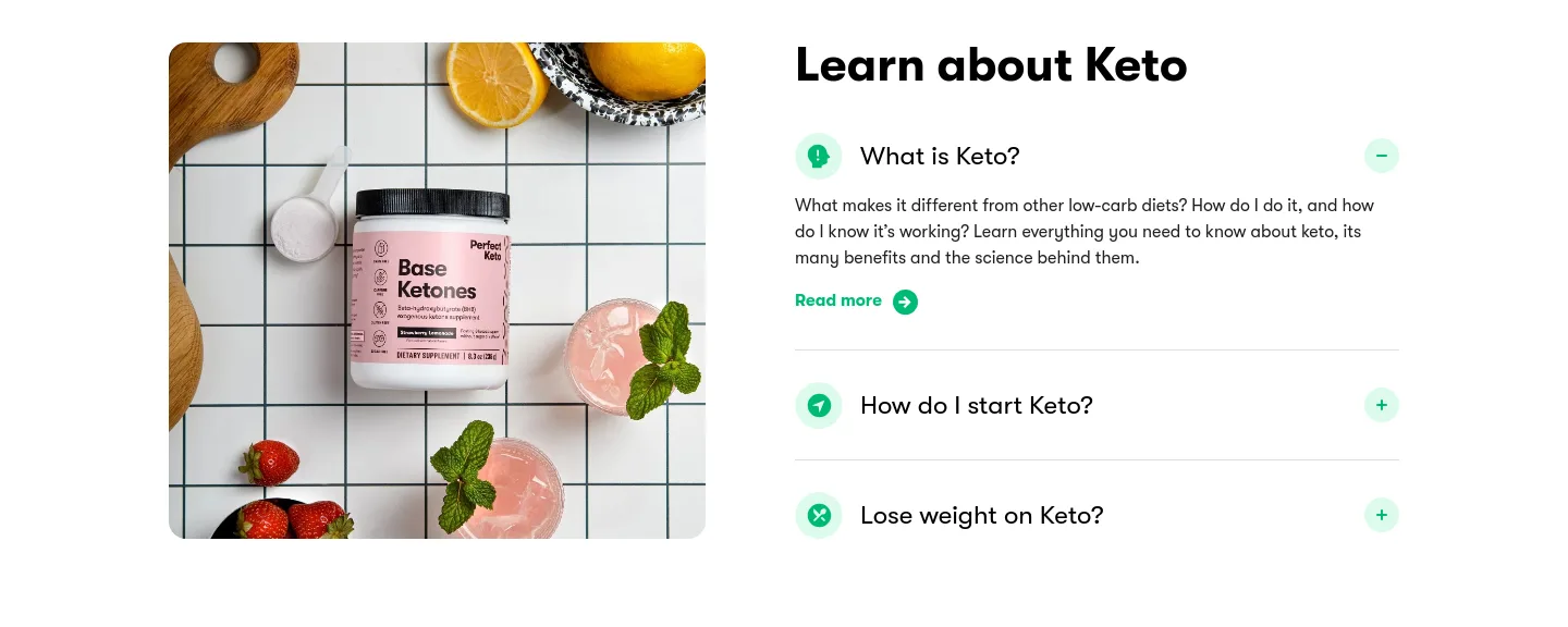 perfectketo.com — a real FAQ section