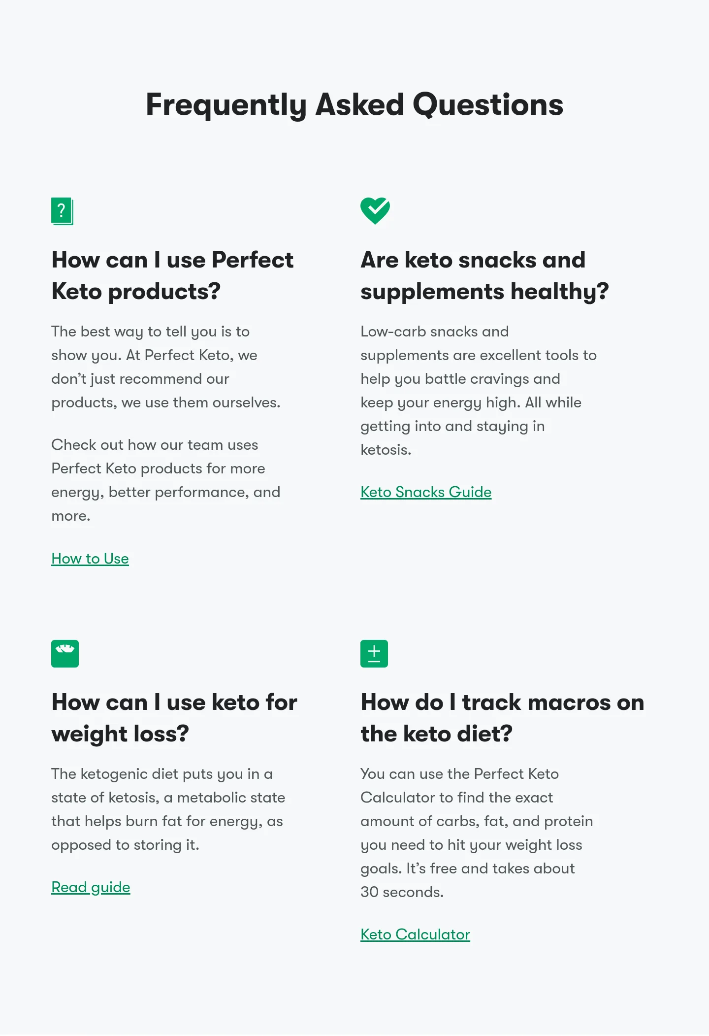 perfectketo.com FAQ section