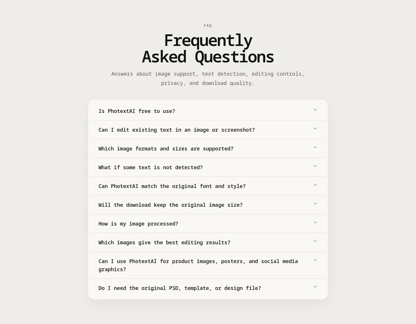 photextai.com — a real FAQ section