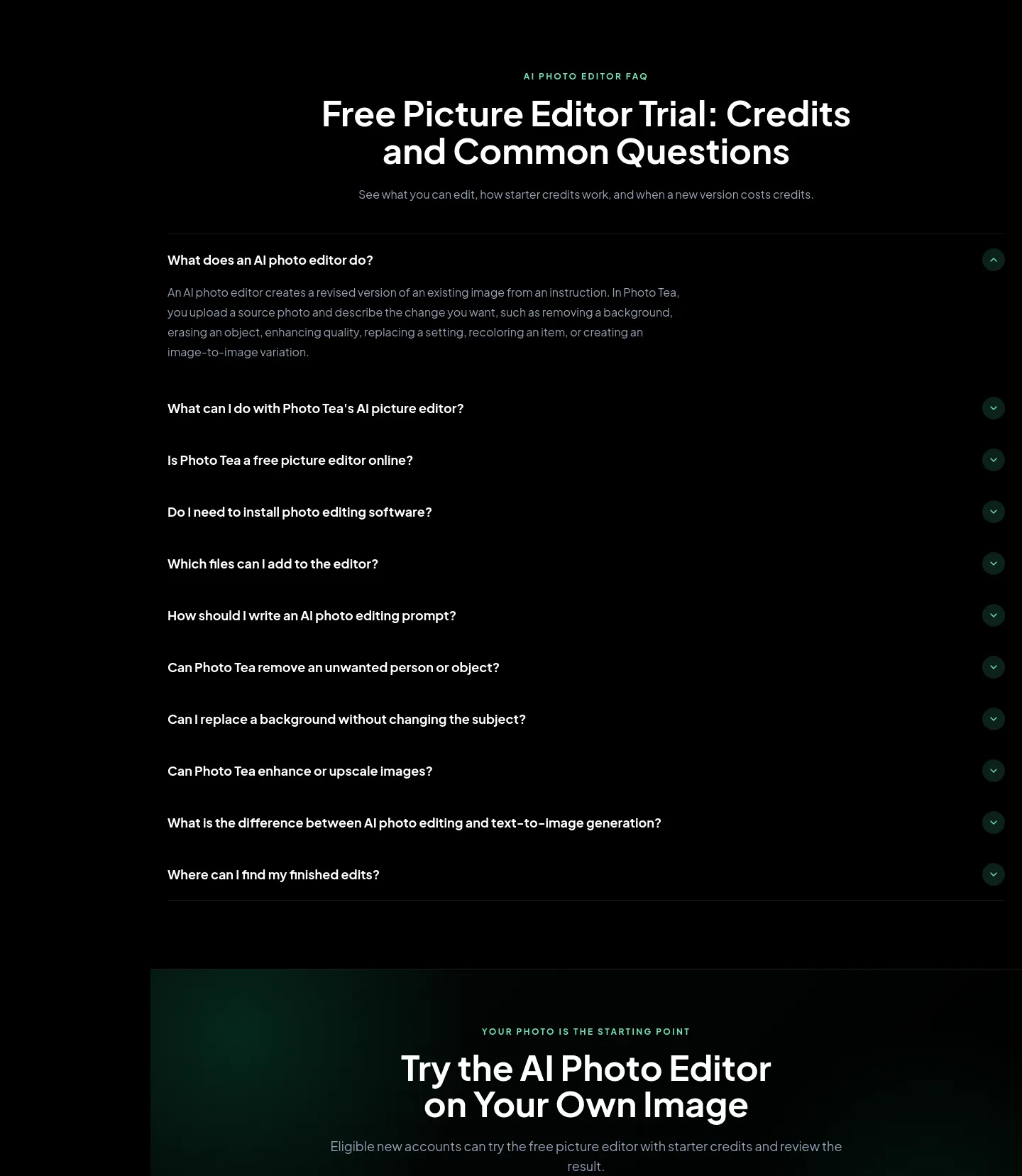 phototea.art — a real FAQ section