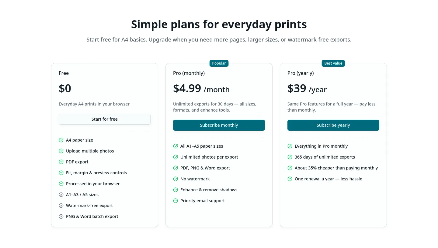 phototoa4.com — Pricing
