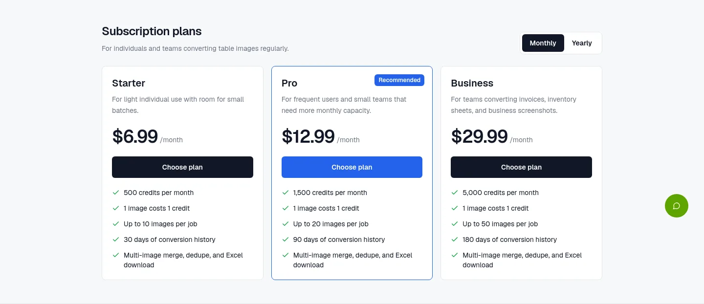 phototoexcel.info — Pricing
