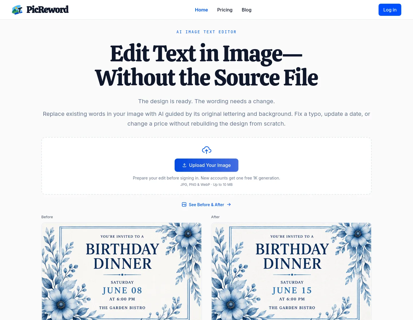 picreword.com — a measured funnel
