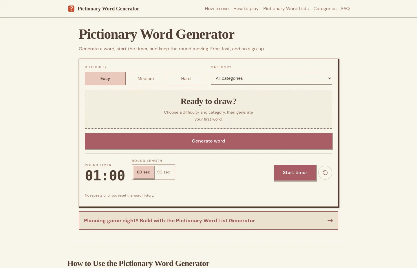 pictionarywordgenerator.io — a measured funnel
