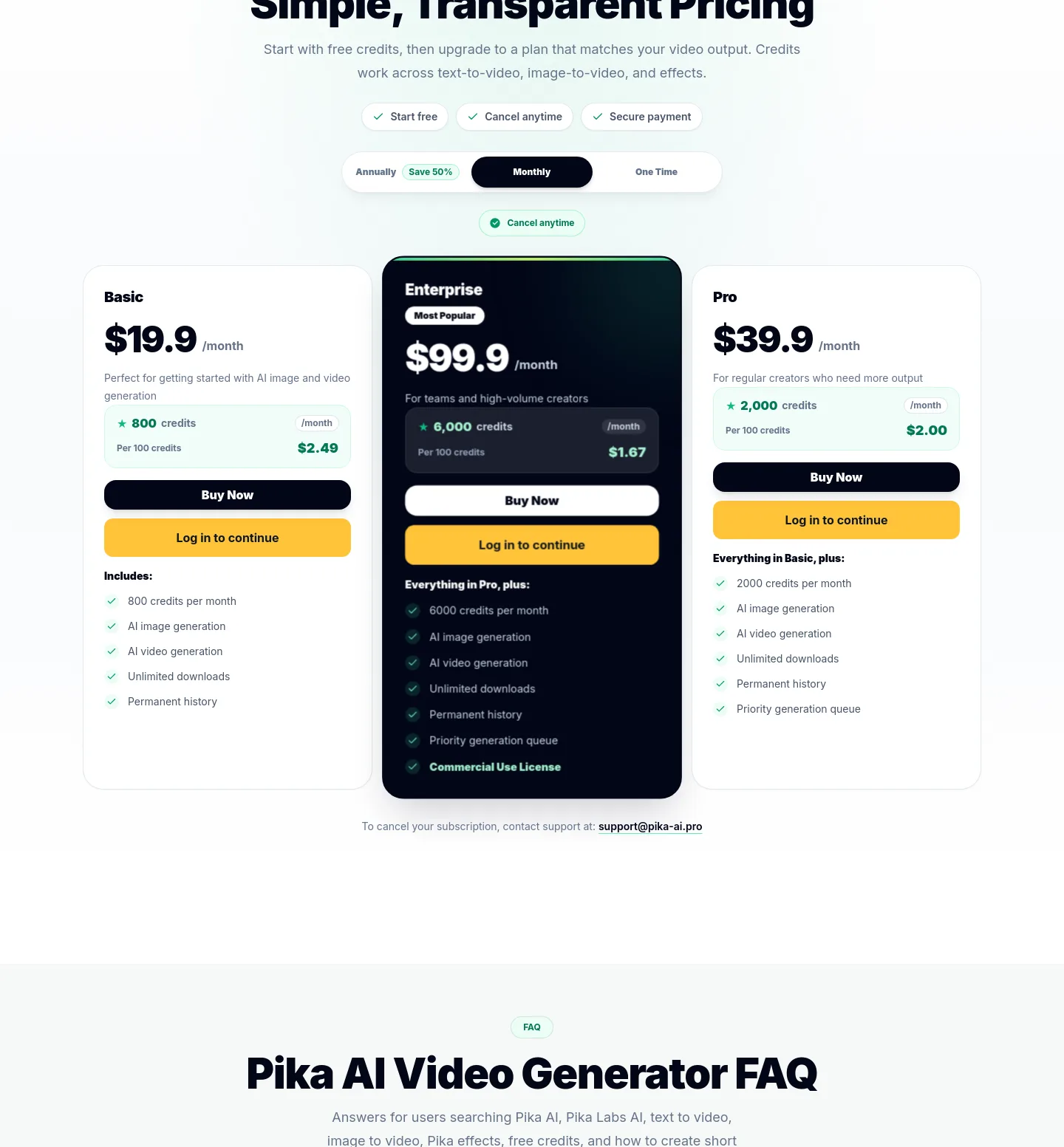 pika-ai.pro — Pricing