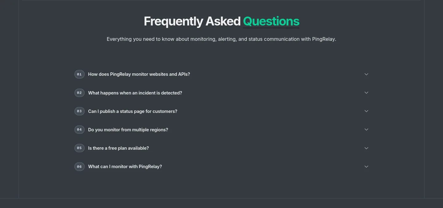 pingrelay.com FAQ section