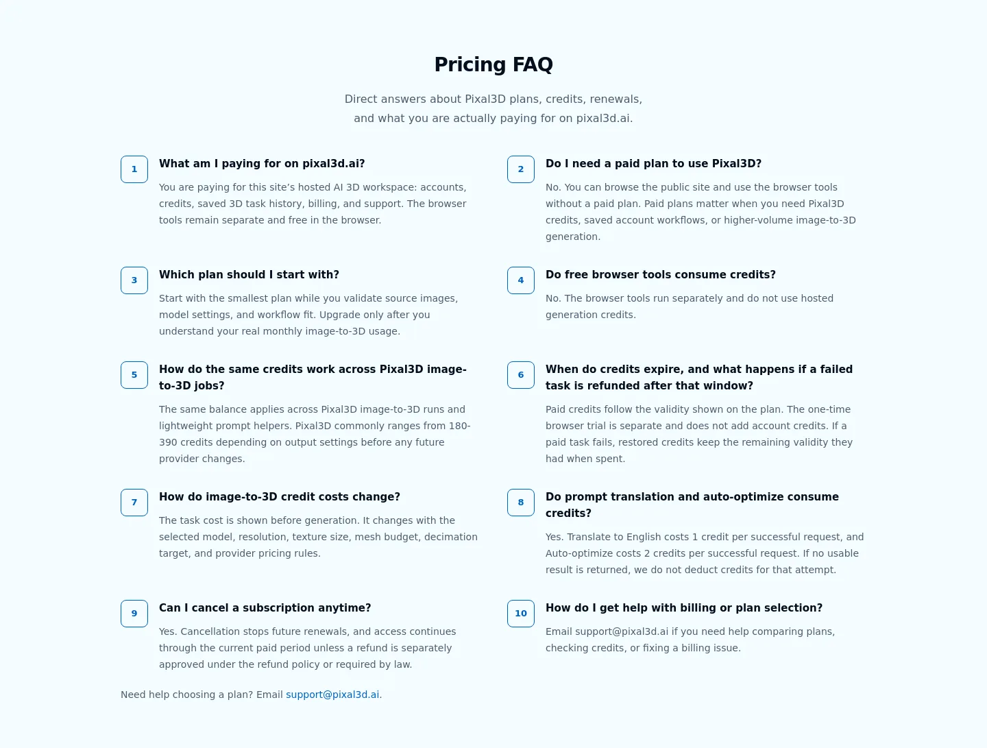 pixal3d.ai FAQ section