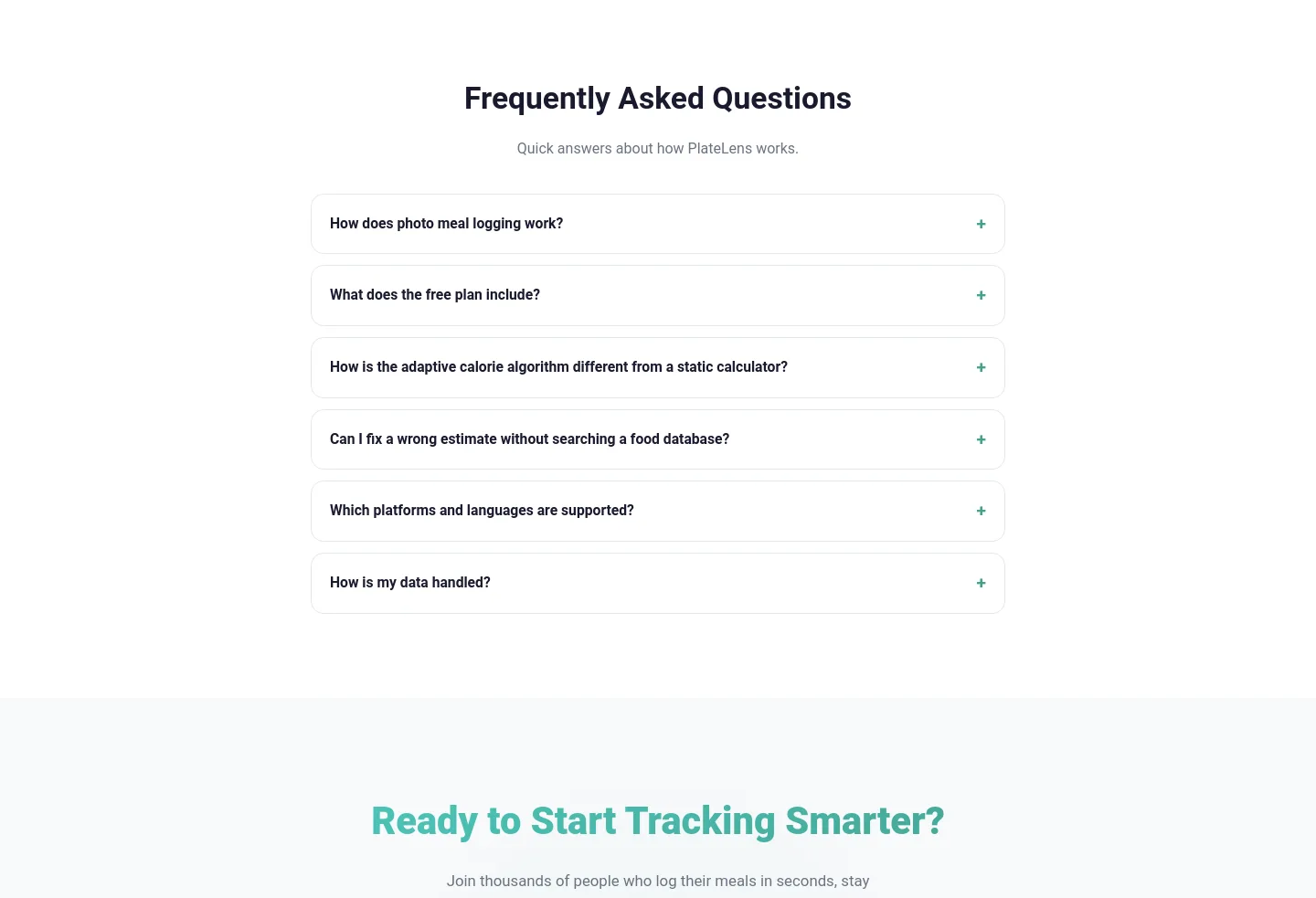 platelens.app — a real FAQ section