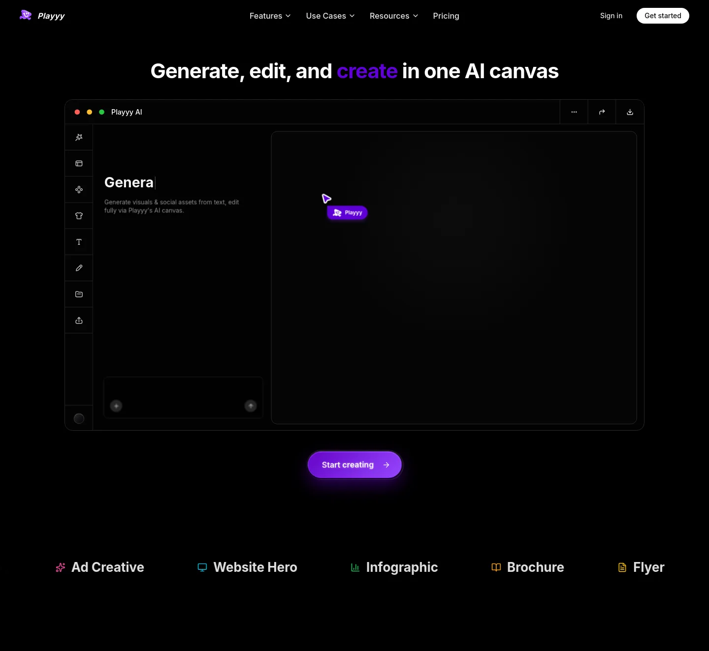 playyy.ai — a real Hero + Features + FAQ page