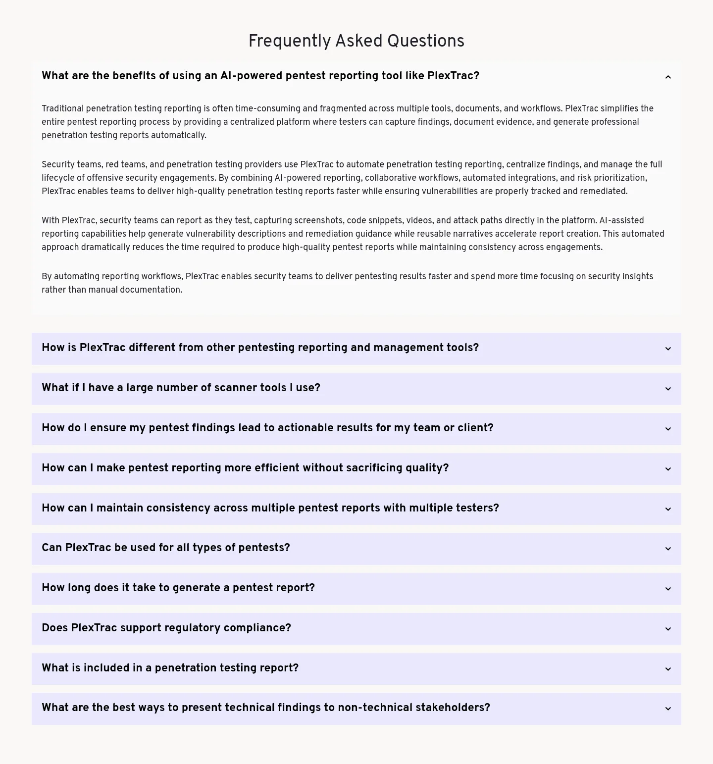 plextrac.com FAQ section