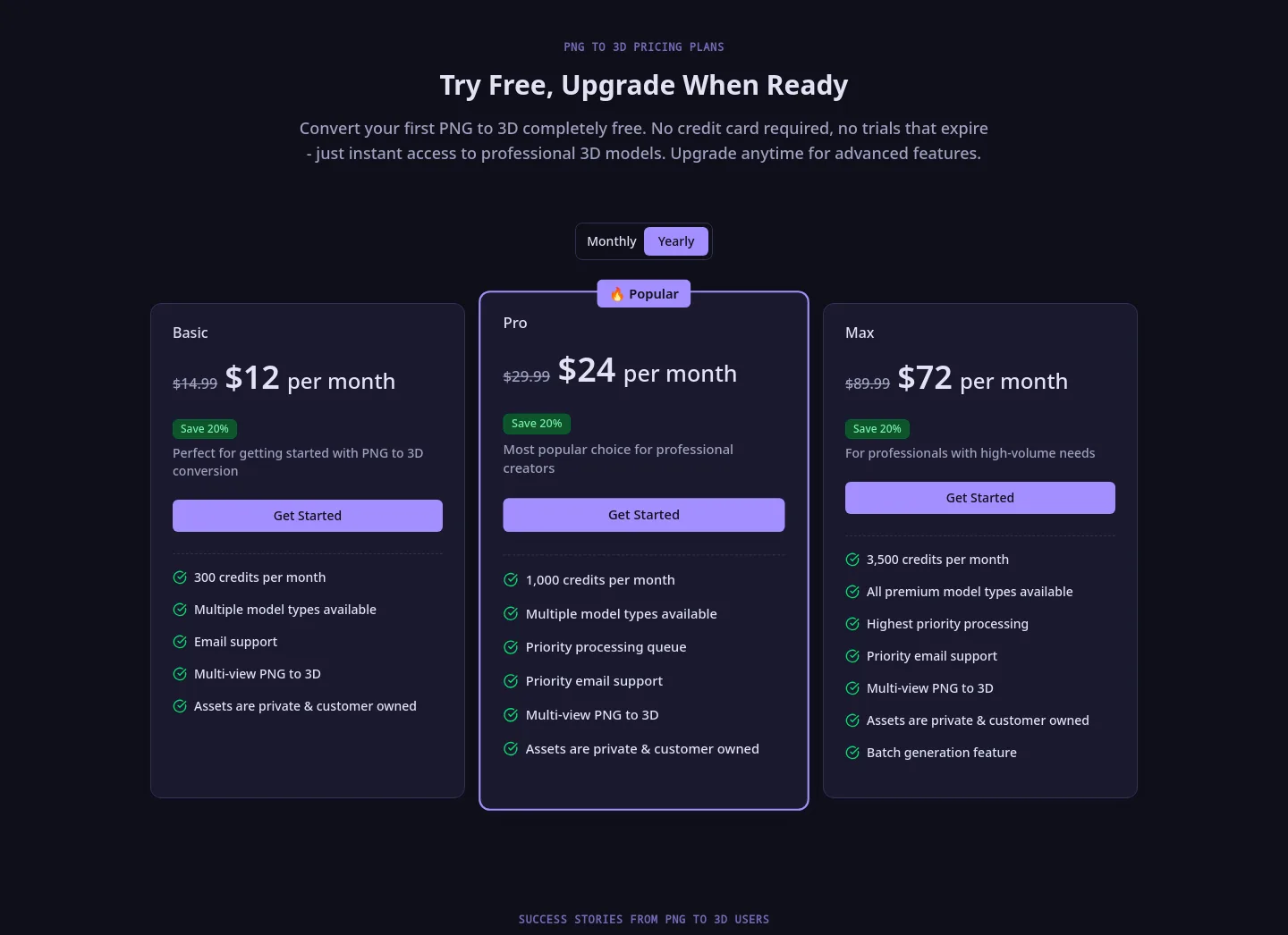 pngto3d.org — Pricing