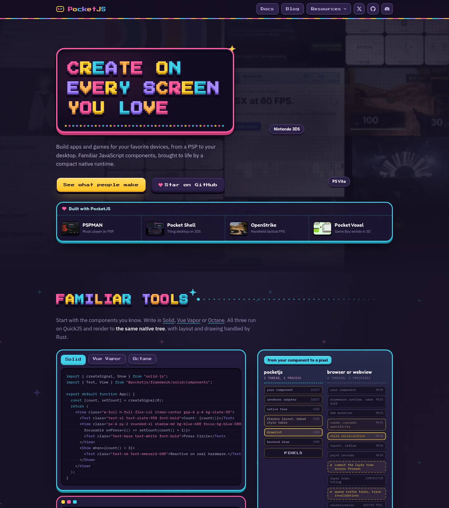 pocketjs.dev — a measured funnel