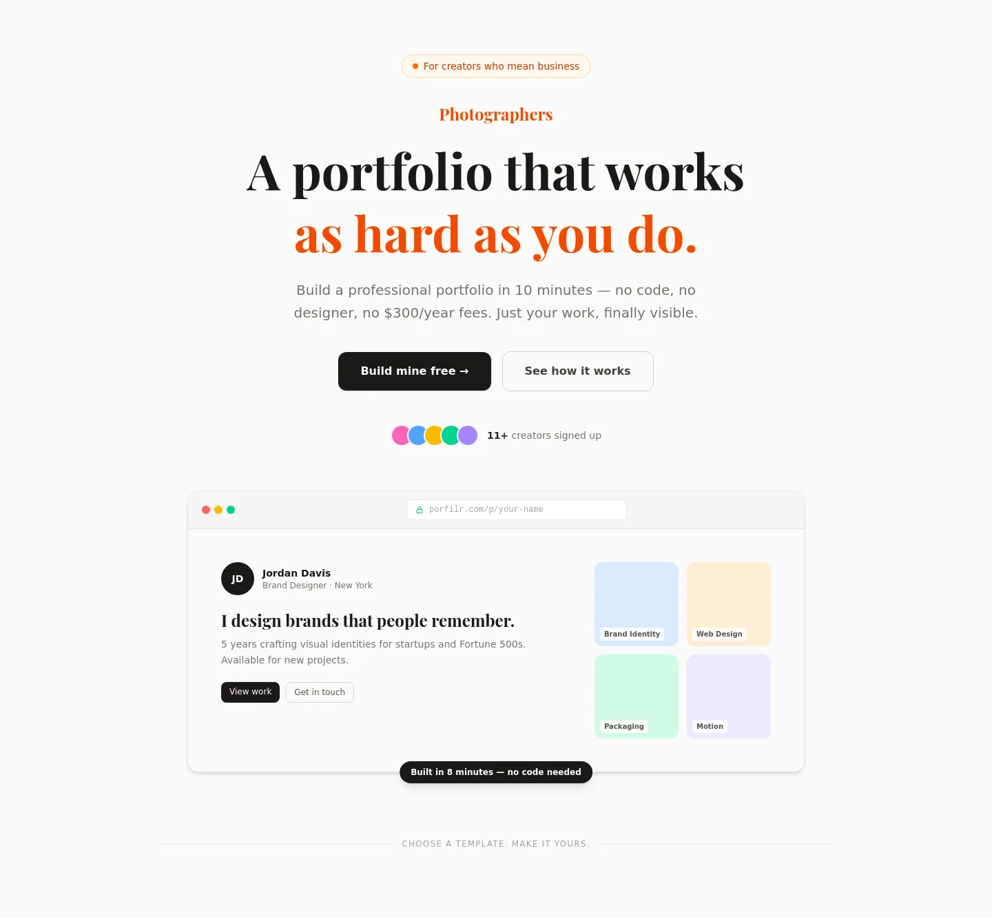 porfilr.com Hero section