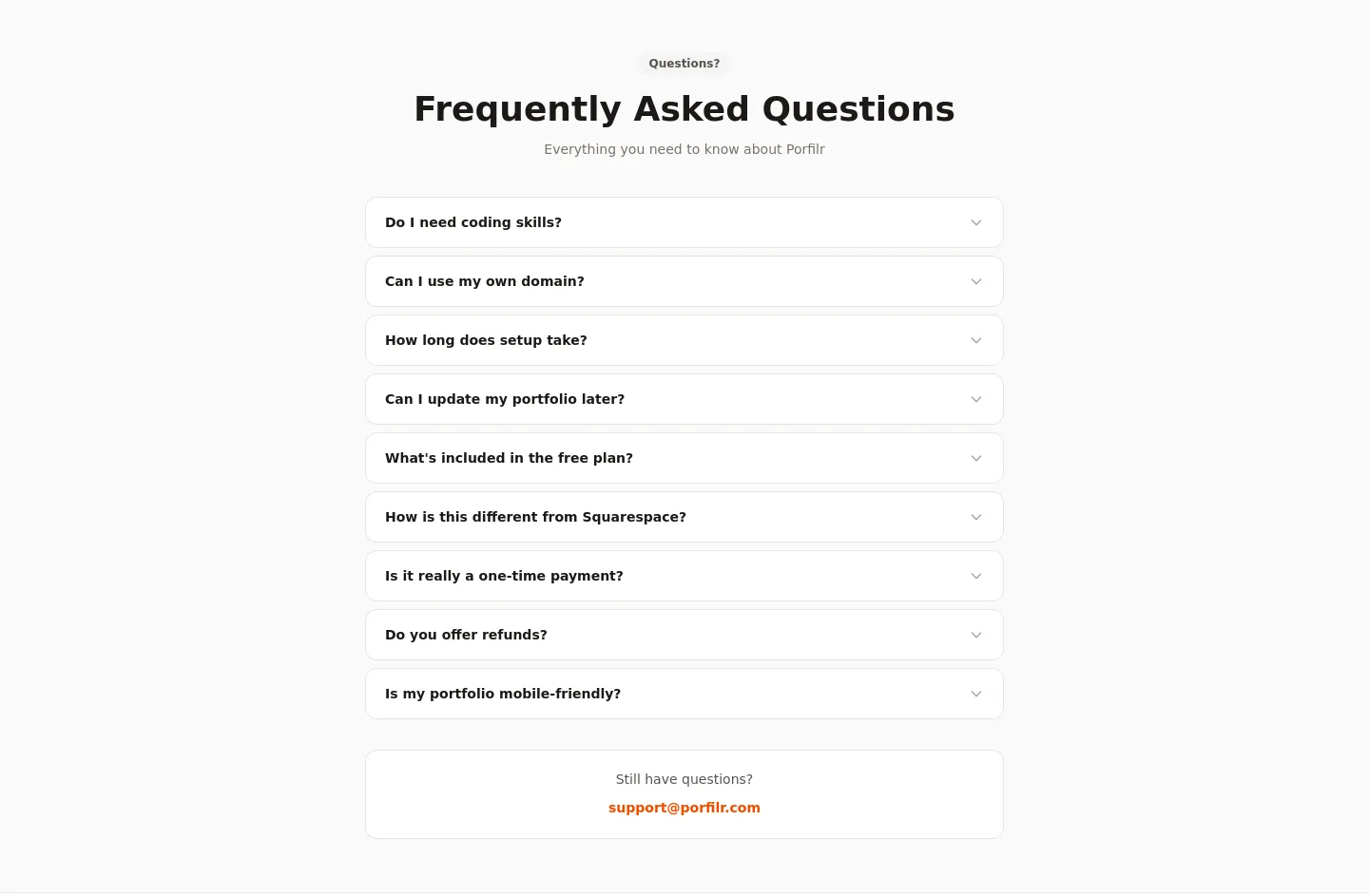 porfilr.com FAQ section