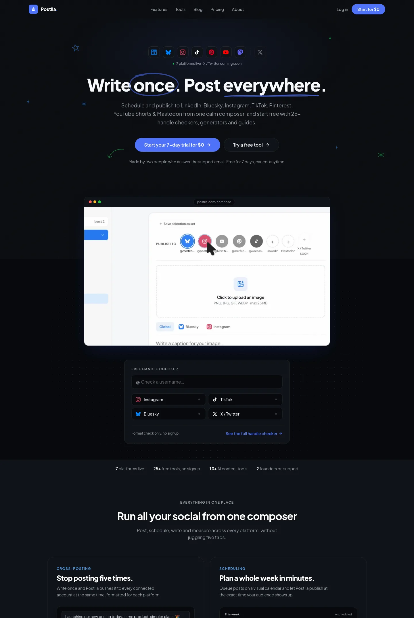 postlia.com — a real The Objection-Handler page