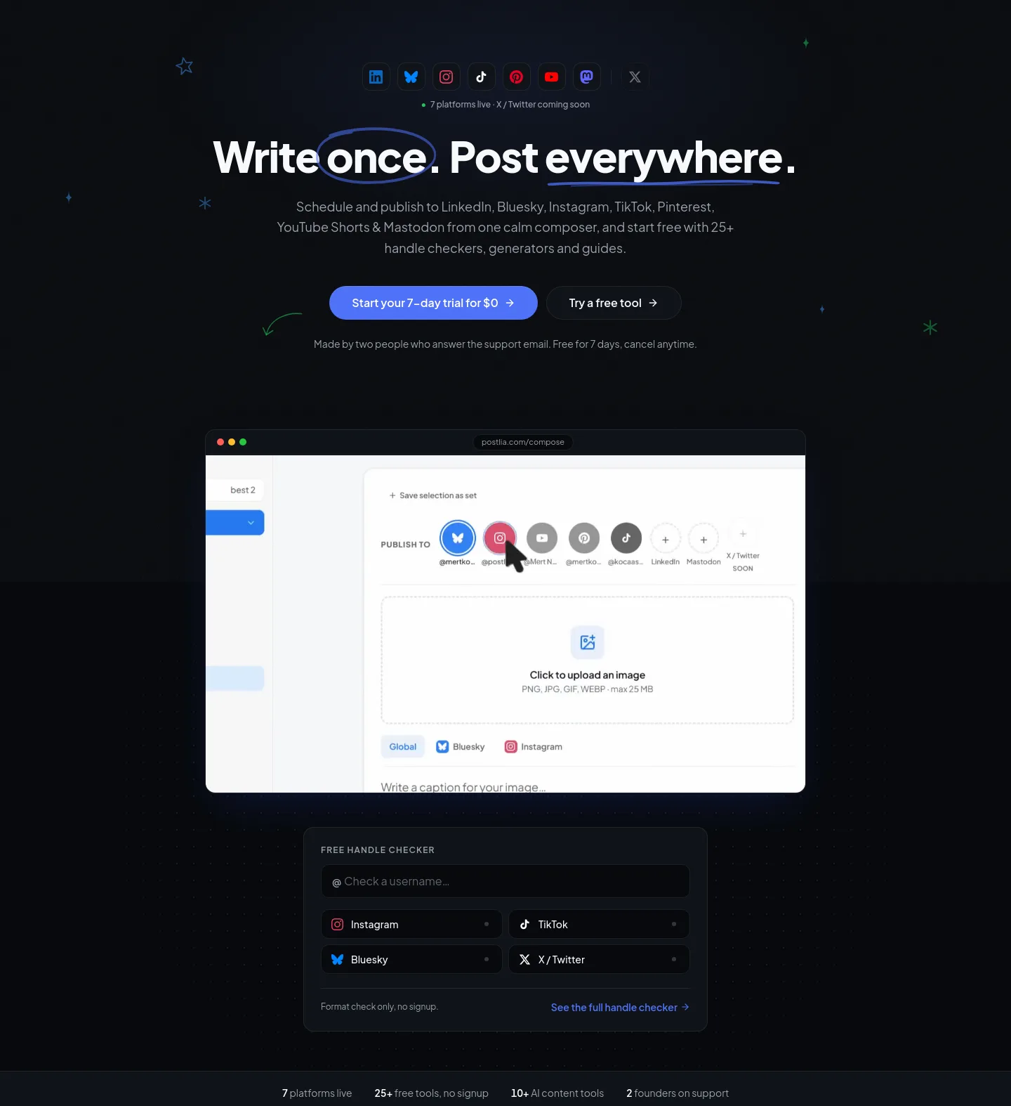 postlia.com Hero section