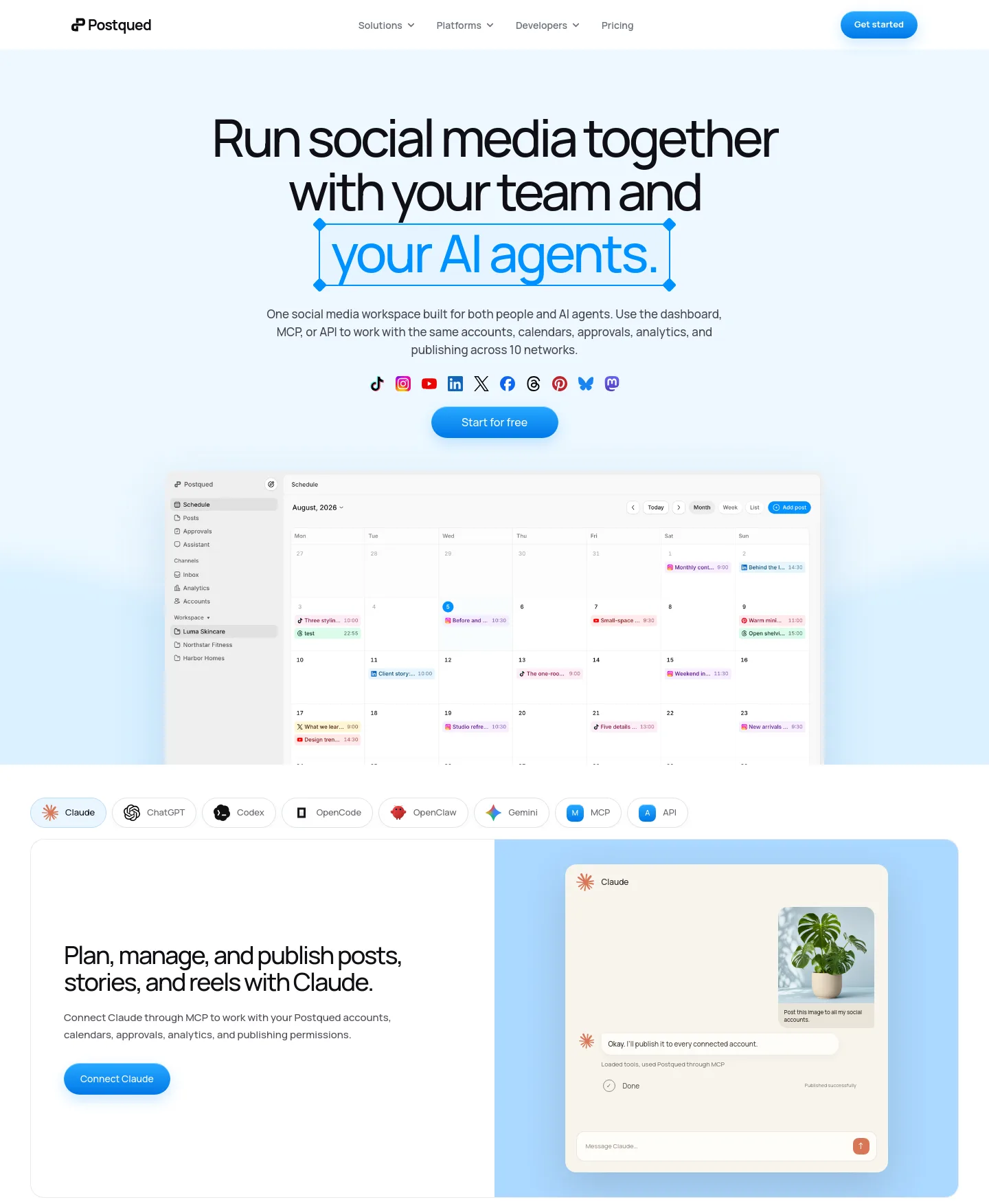 postqued.com — a real Hero + Features + FAQ page