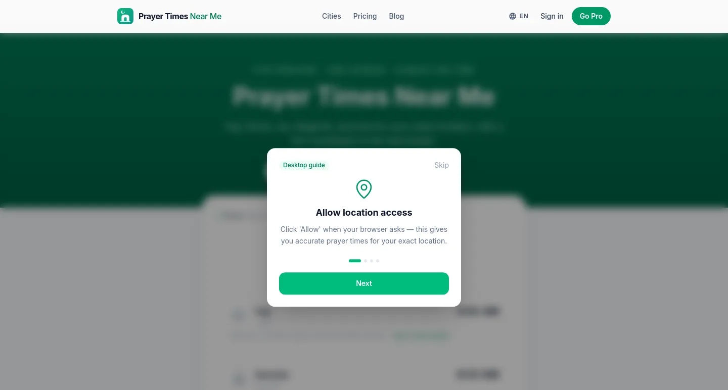 prayertimesnearme.com — a measured funnel