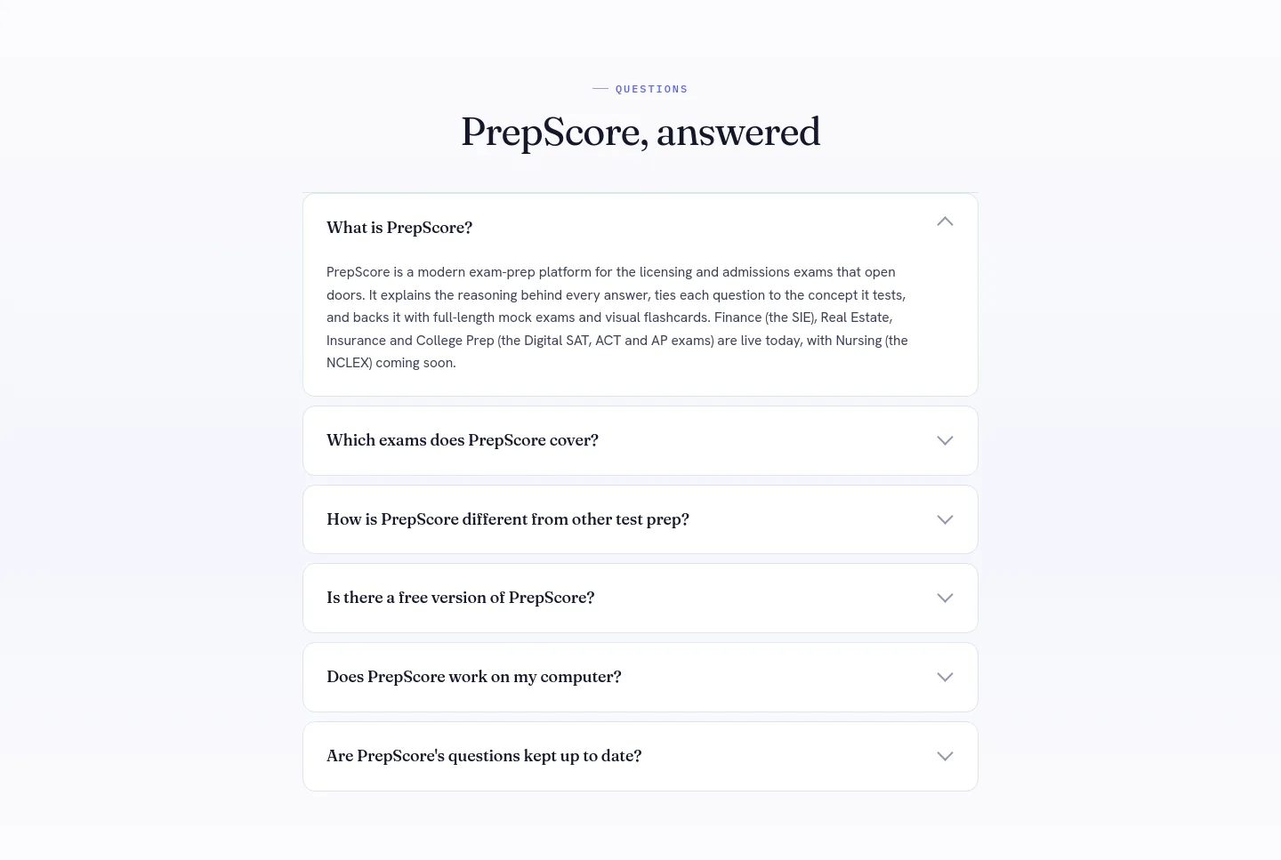 prepscore.ai FAQ section