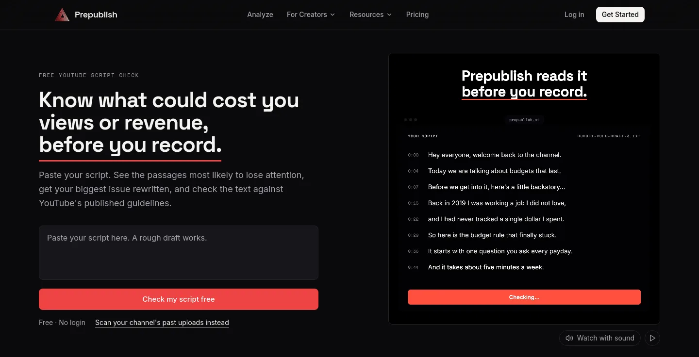 prepublish.ai — a measured funnel