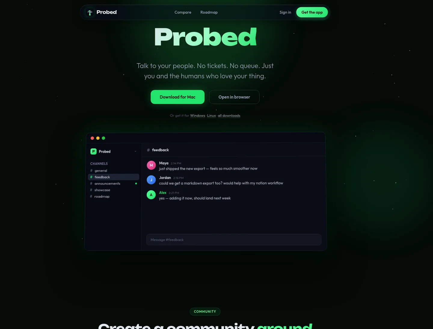 probed.chat — a measured funnel