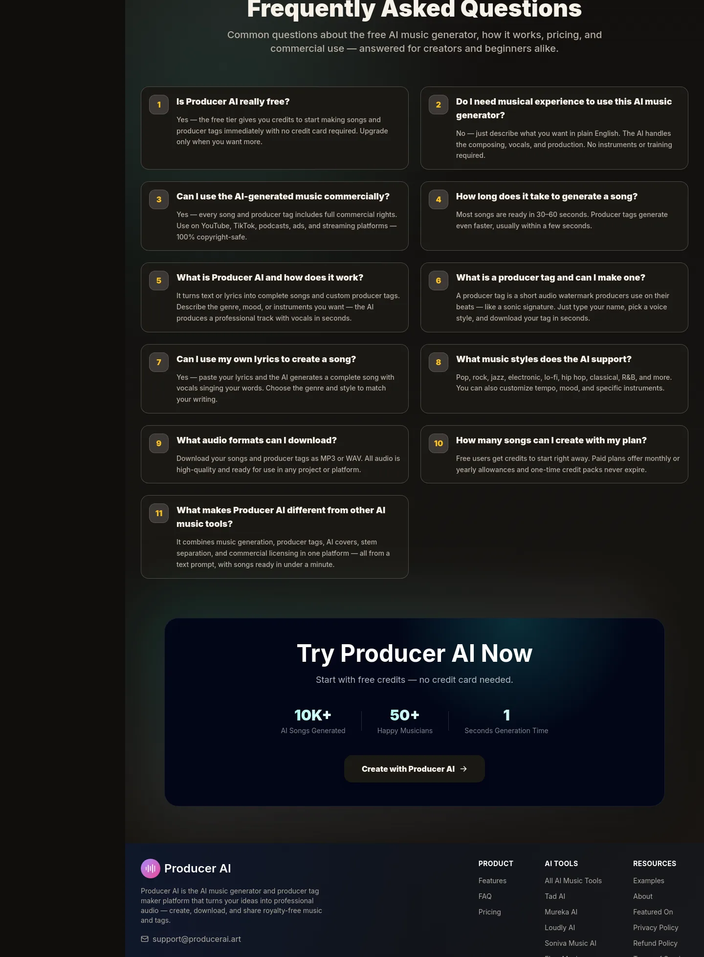 producerai.art FAQ section