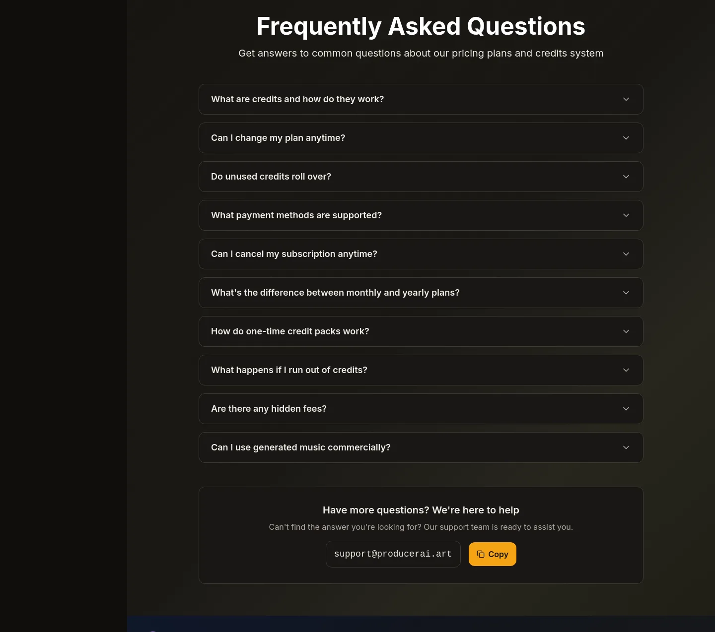 producerai.art — a real FAQ section