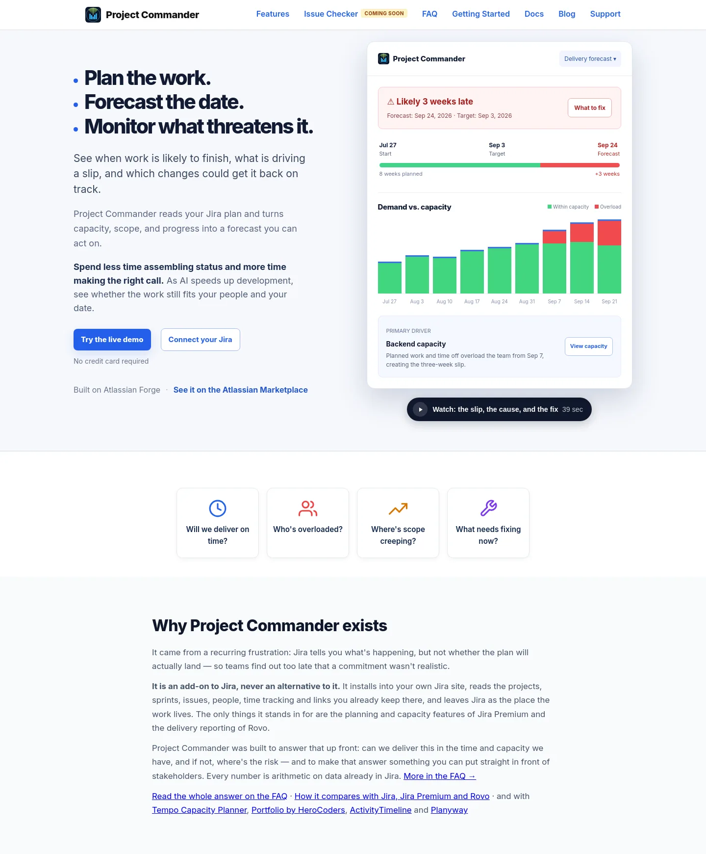 projectcommander.app — a real Hero section