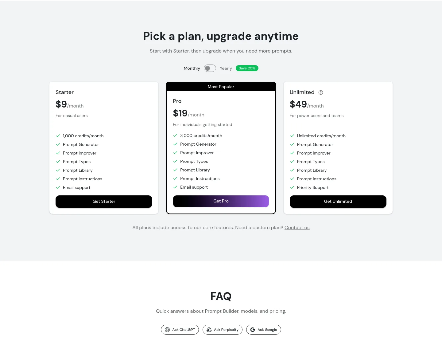 promptbuilder.cc — a real Pricing section