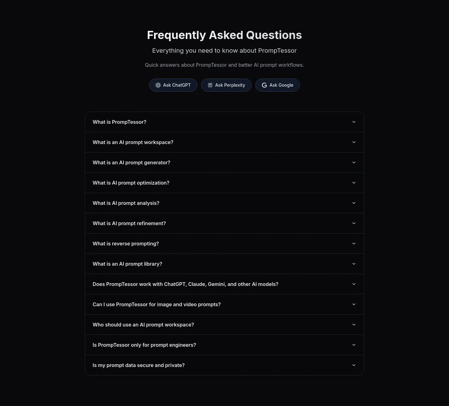 promptessor.com FAQ section