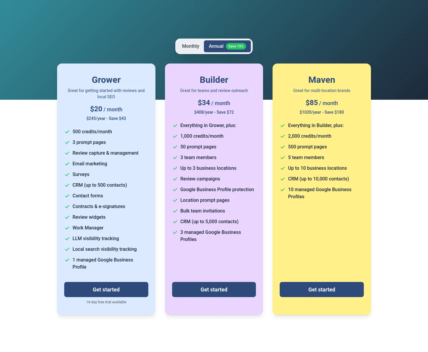 promptreviews.app — a real Pricing section