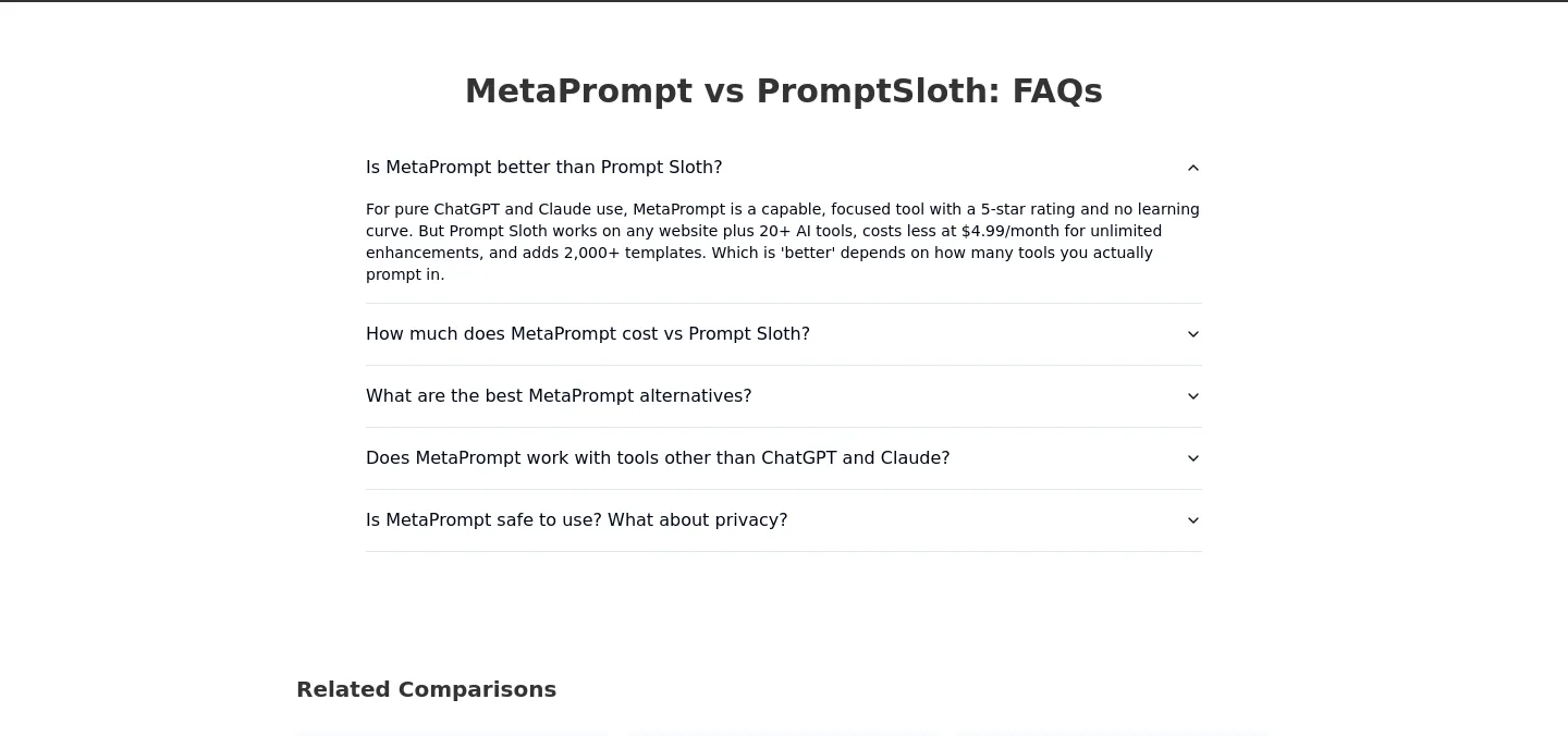promptsloth.com — a real FAQ section