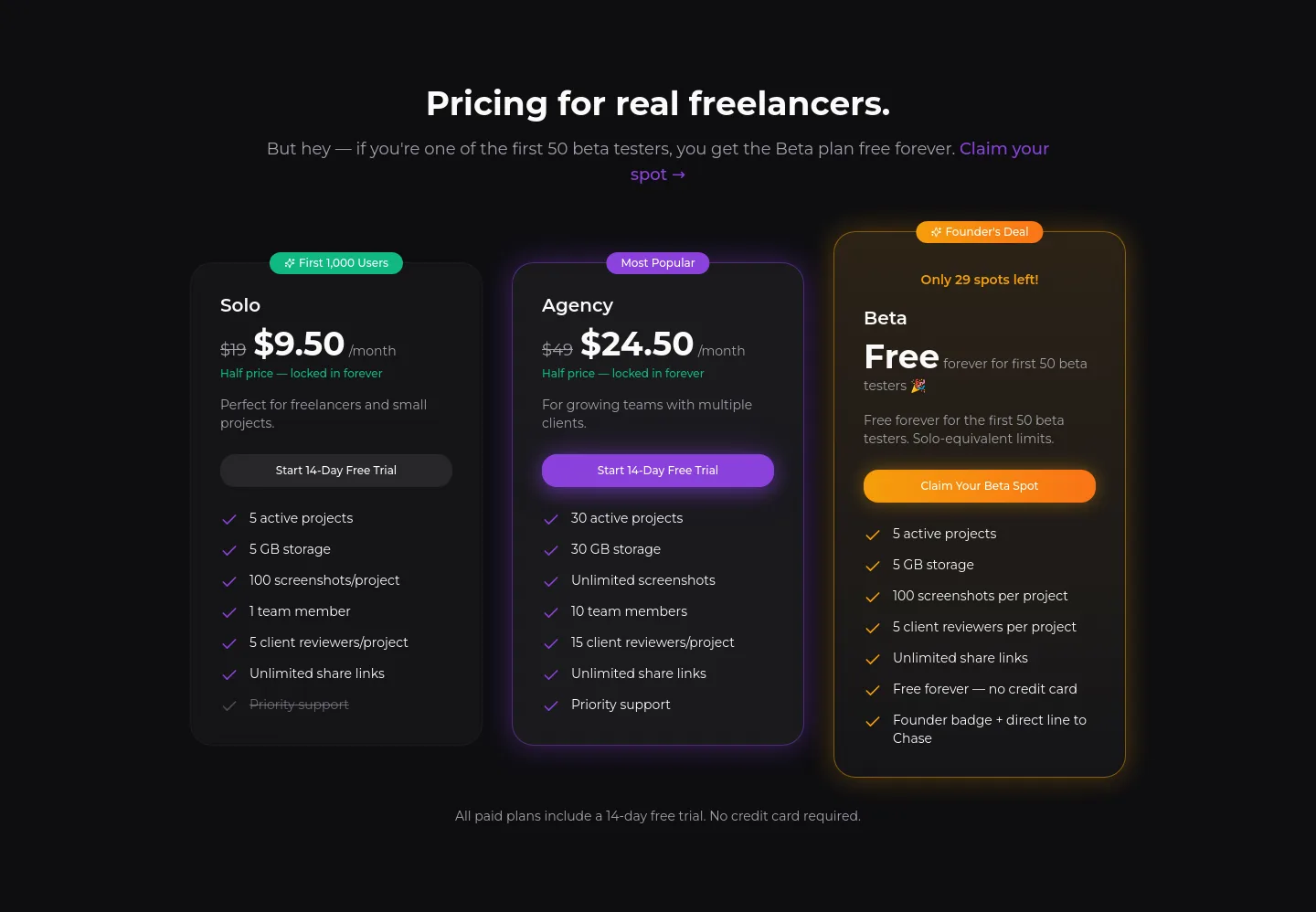 proofapp.io Pricing section
