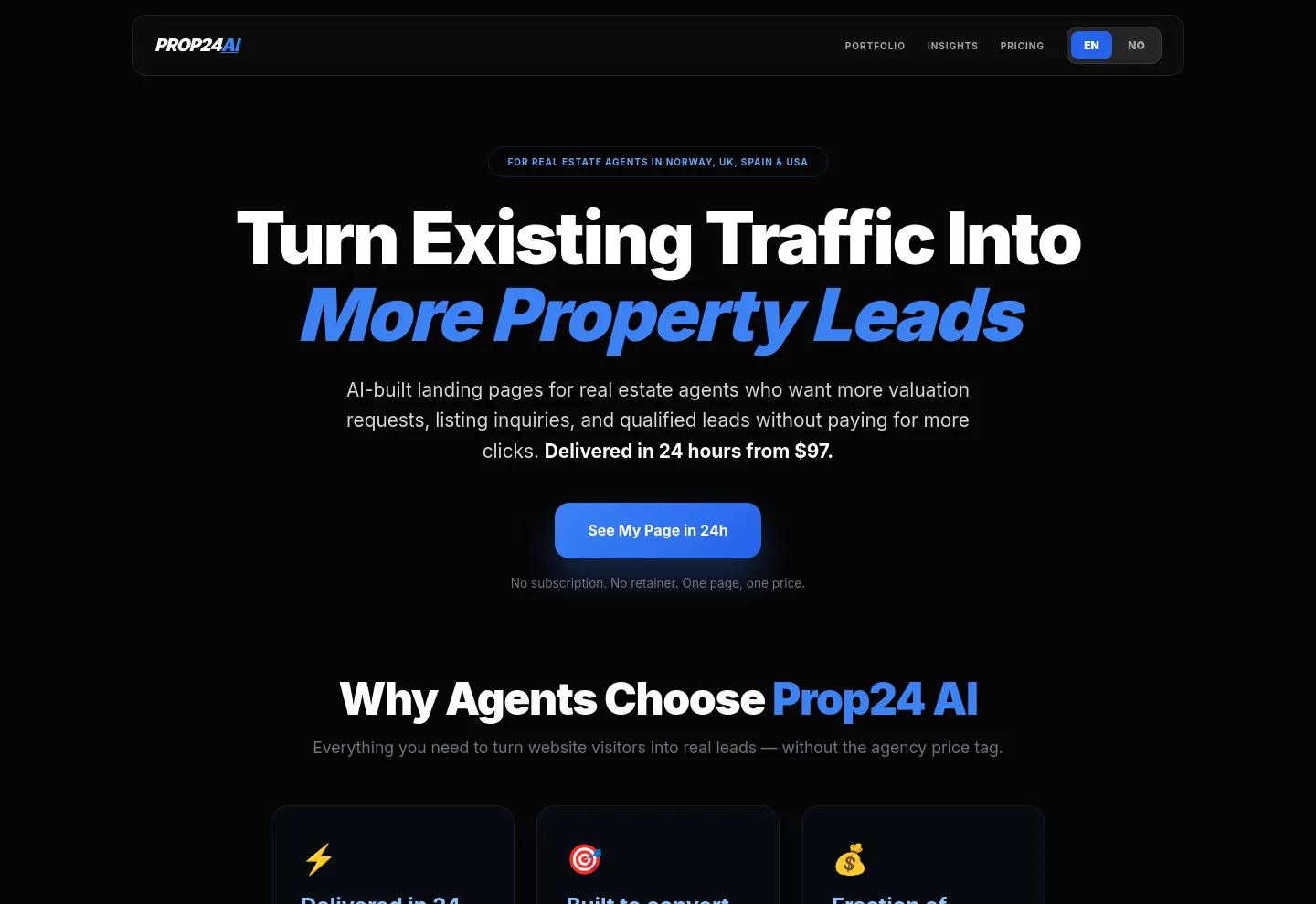 prop24ai.com — a measured funnel