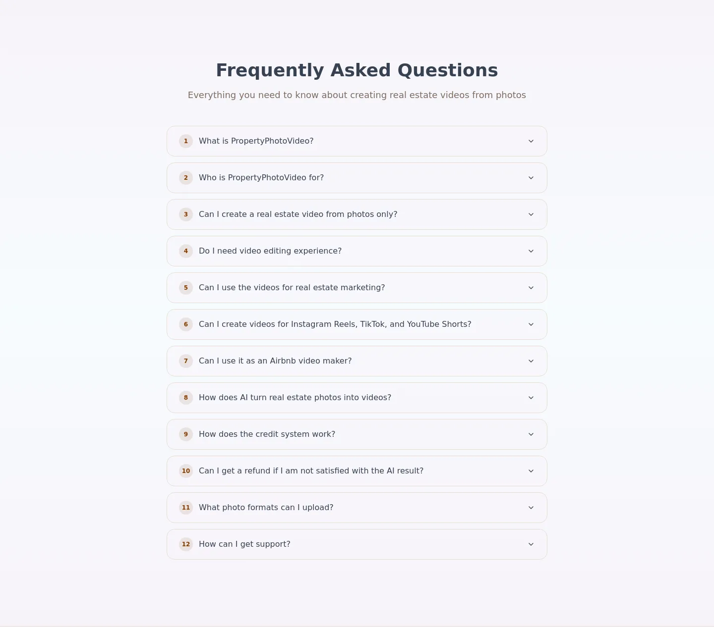 propertyphotovideo.com — a real FAQ section